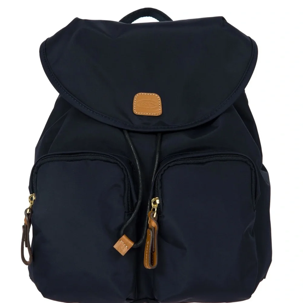 Bric's Black Nylon Backpack with Tan Leather Trim